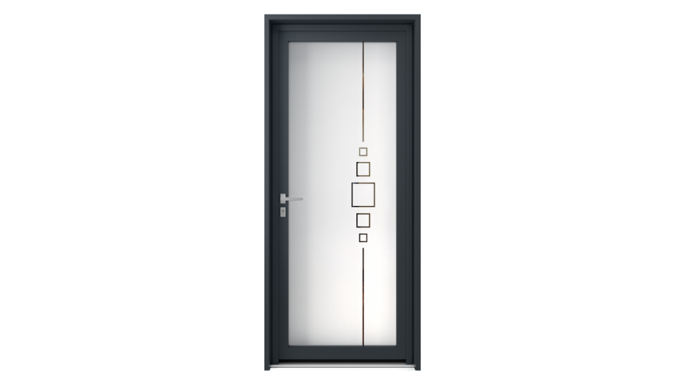Porte d'entrée parclosé gamme lumière LAMBDA 2 Porte d'entrée vitrée avec formes géométriques en guise de décor